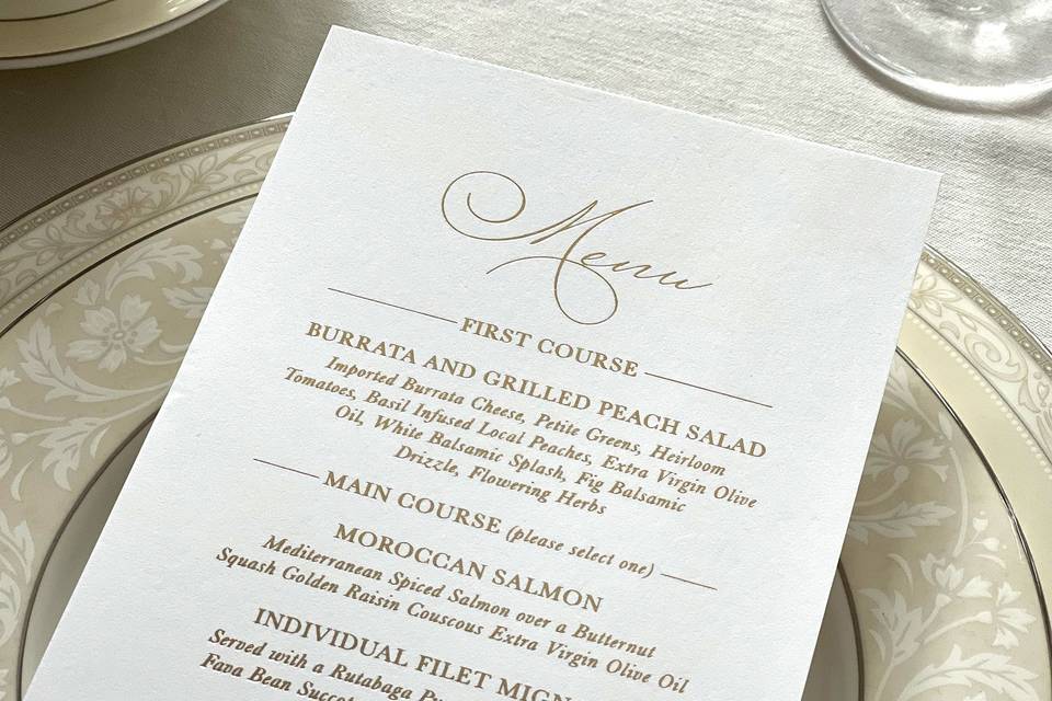 Foil Stamped Menu