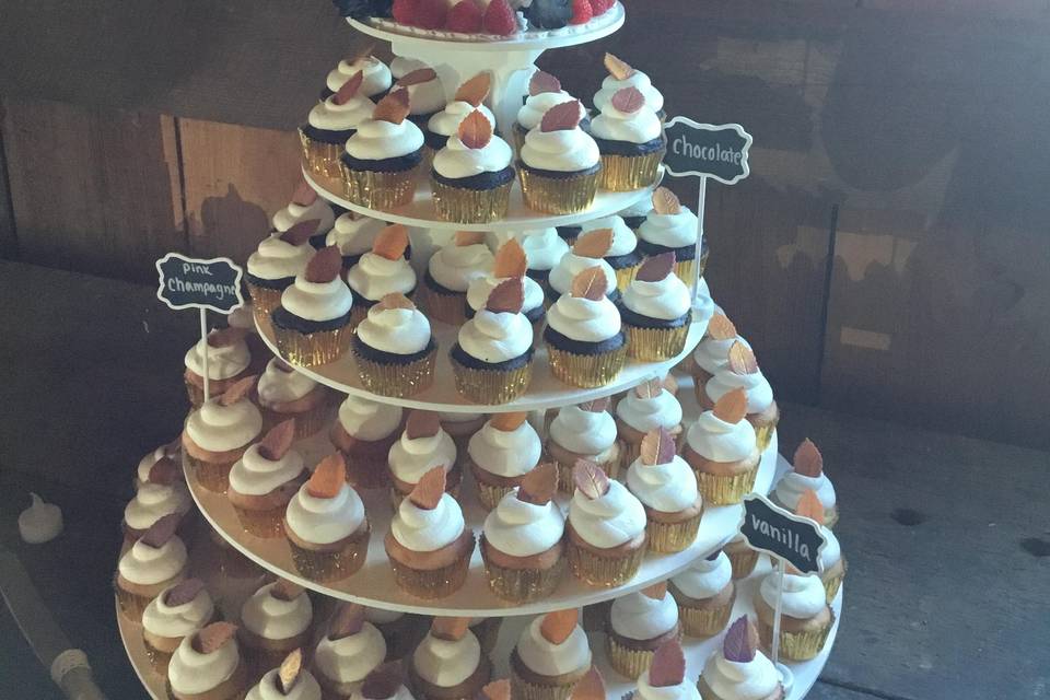 Naked cake with cupcakes