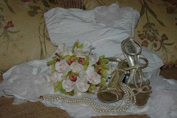 Pearl's personals: Dress, Shoes, & Bouquet