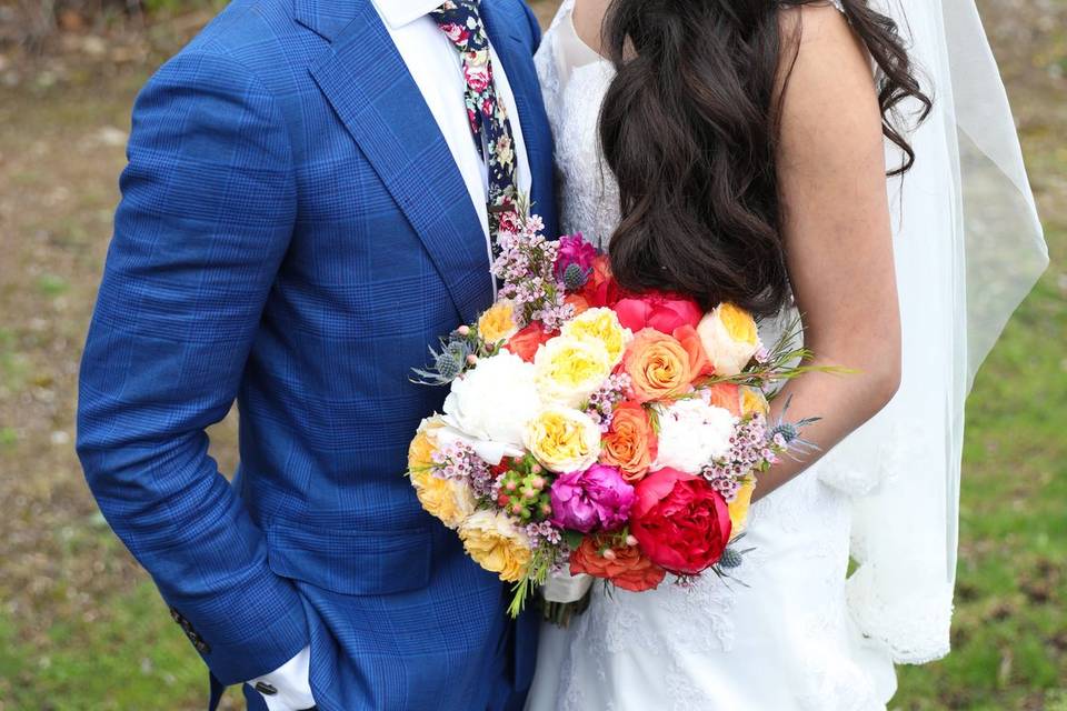 Bride and Bouquet and Groom