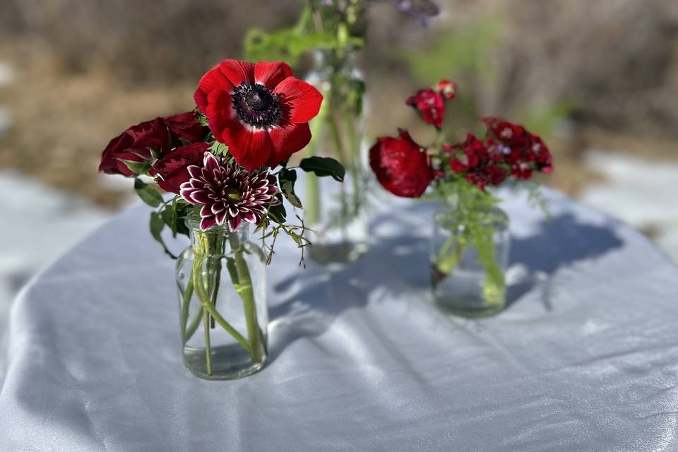 Bud vases in red