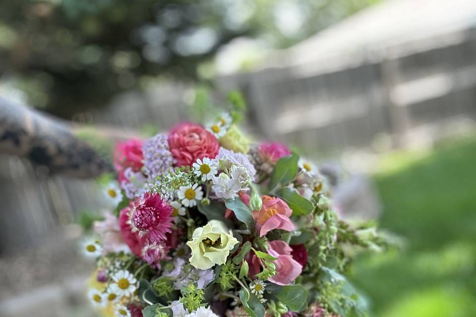 Garden-themed bridal bouquet