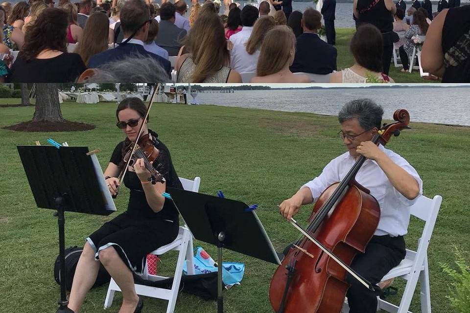 String duo at a beach wedding