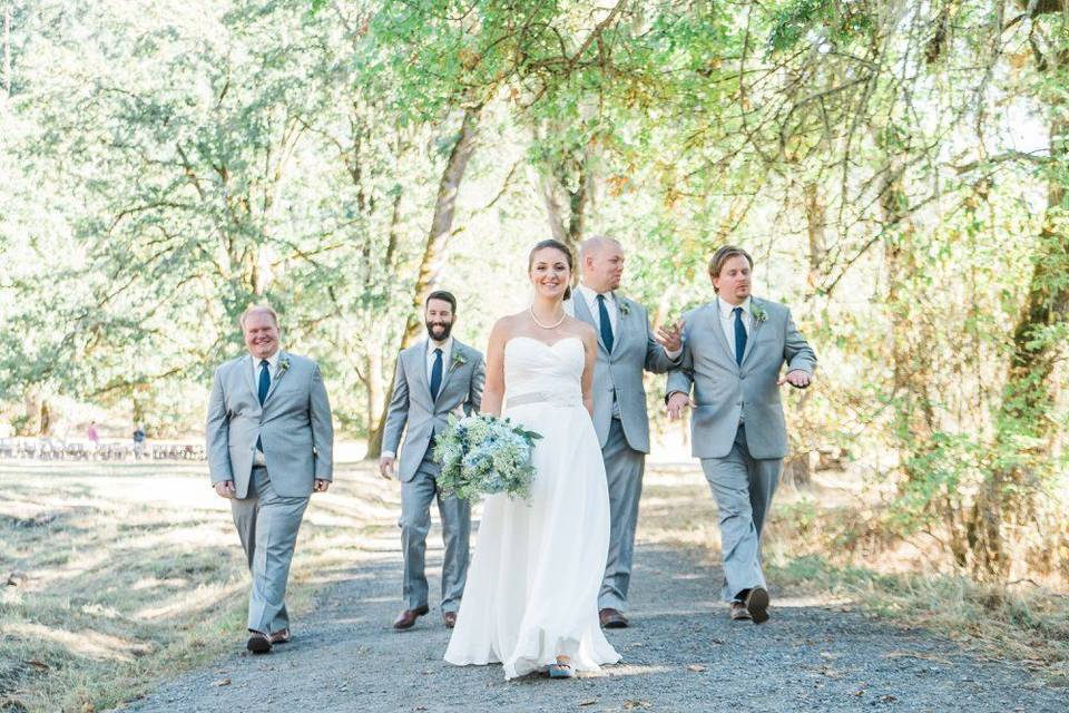 Bride and her groomsmen