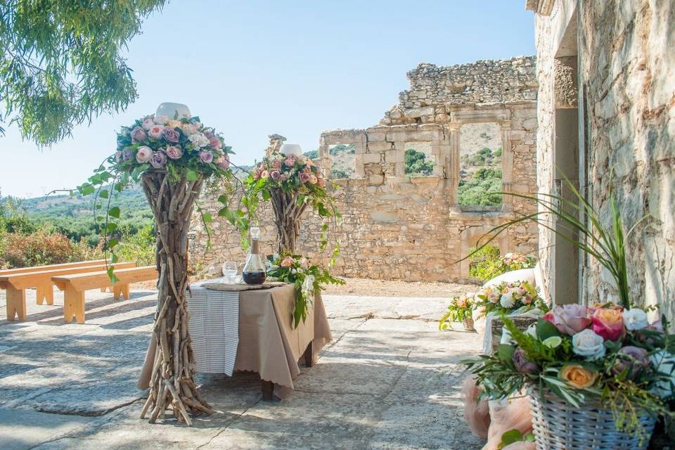 Wedding in a stone chapel