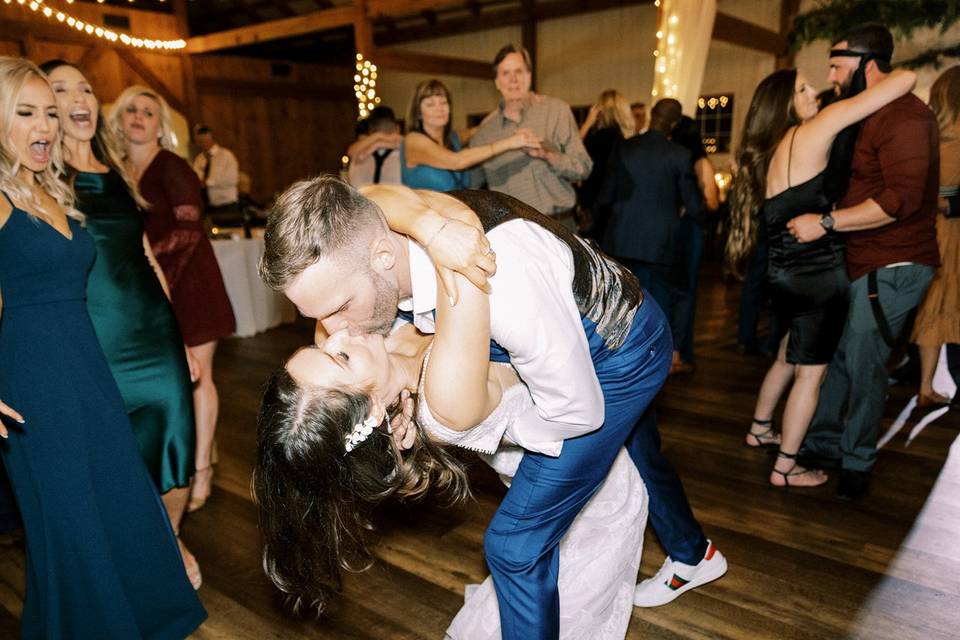 Bride and groom kissing