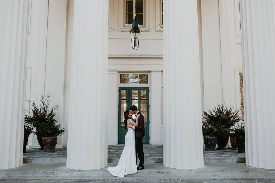 Newlyweds kissing