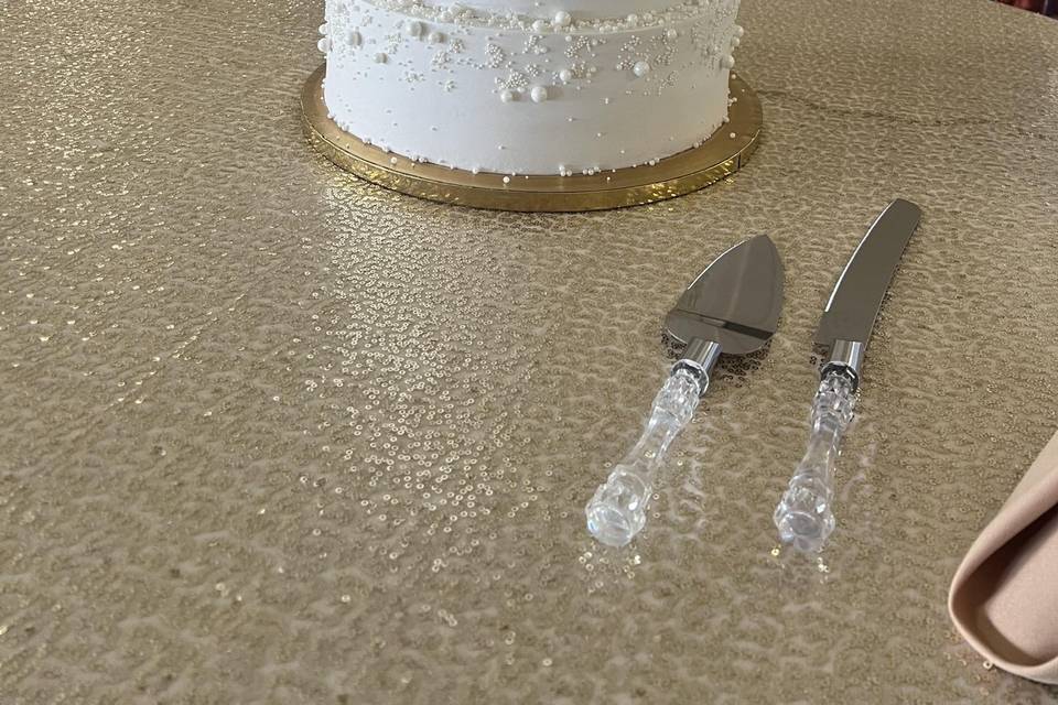 Three-tiered pearled cake