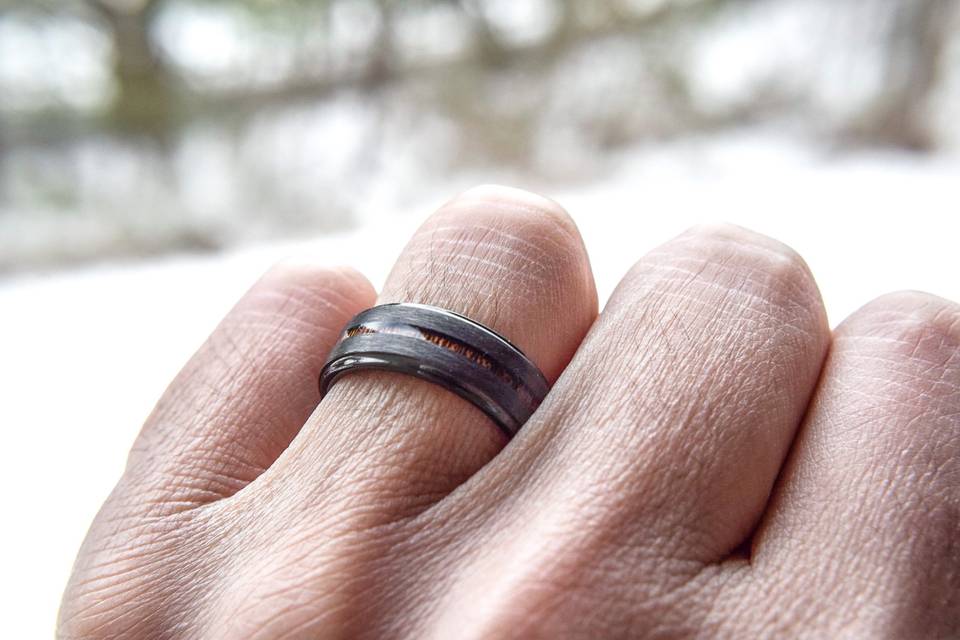 Black tungsten with wood inlay