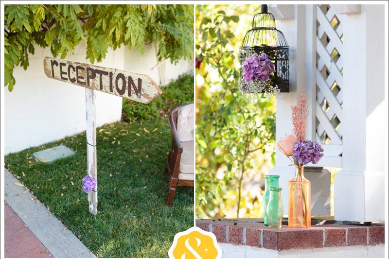 Colored Budvases with blossoms and Bird Cage with floral accent
A Floral Affair, Matt & Jentry Photography