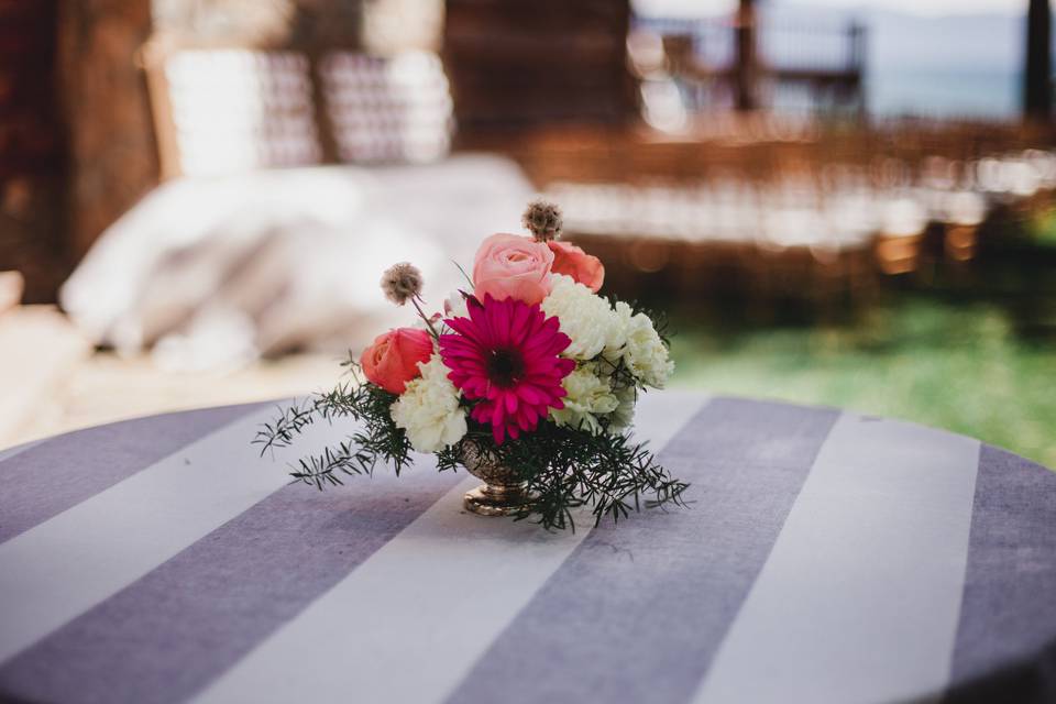 Cocktail Compote Design
Gerbera Daisy, Football Mum, Scabiosa Pod, Roses, Asparagus Fern
Floral by A Floral Affair
Photo by AnnaMae Photo