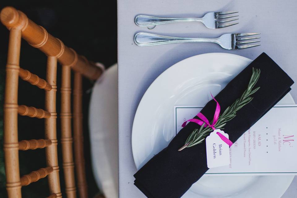 Rosemary Napkin Sprig
Floral by A Floral Affair
Photo by AnnaMae Photo