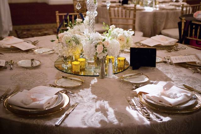 Table setup with flower centerpiece