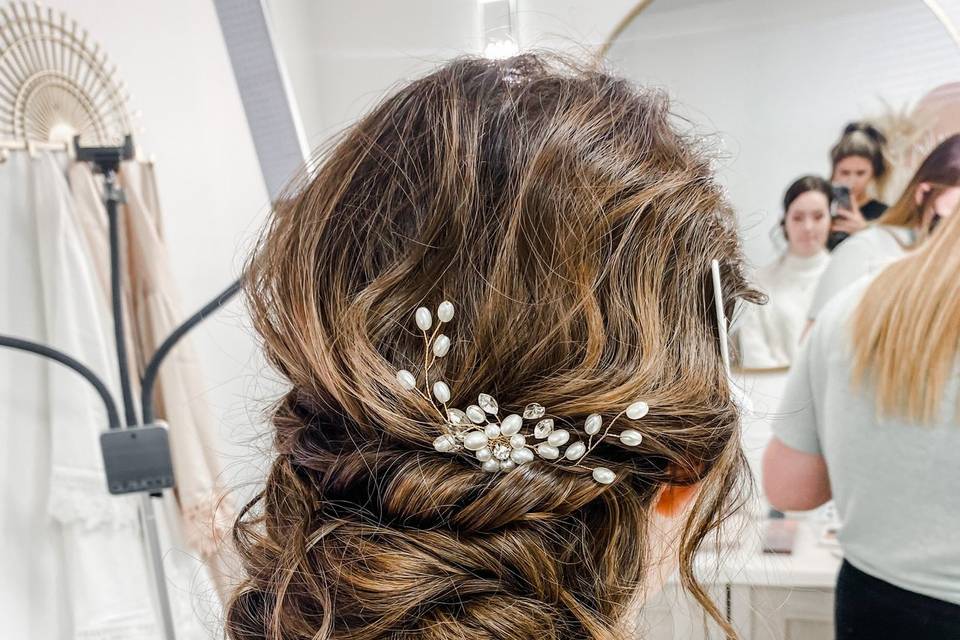 Textured updo with accessory