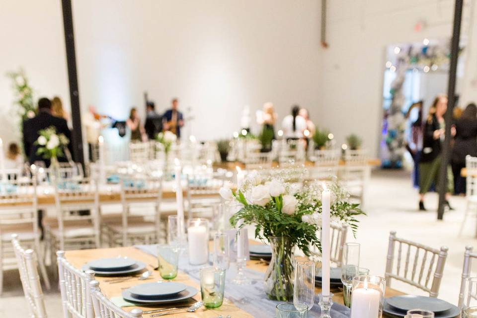 Table set with blue decor