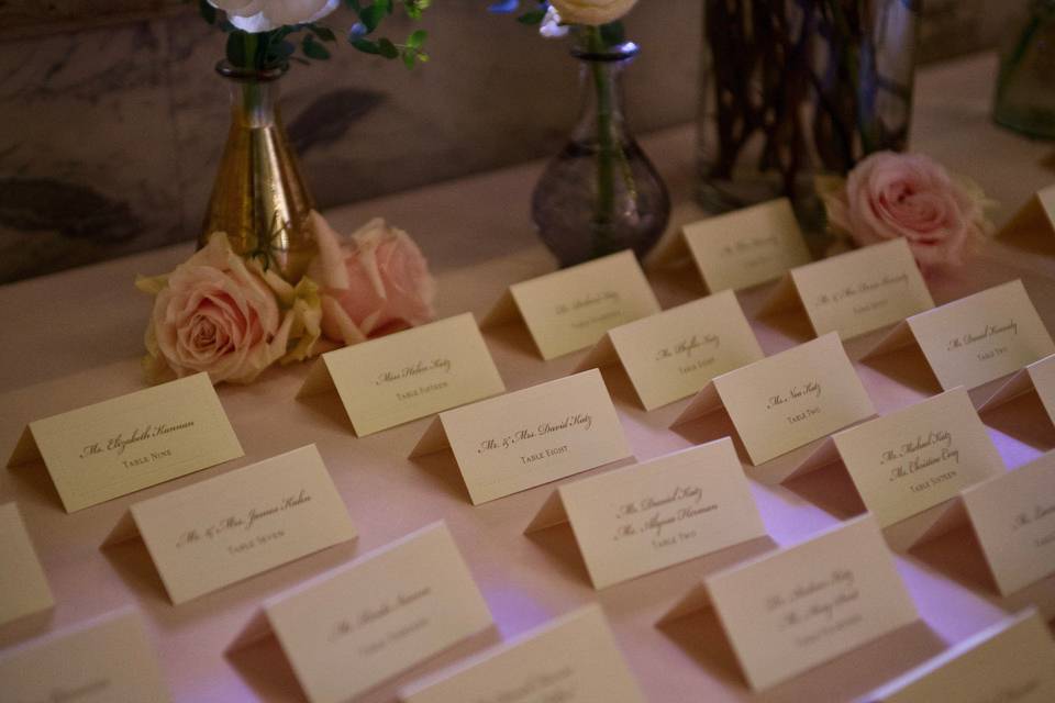 Table cards laid out