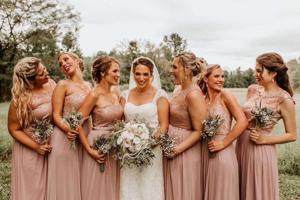 Bride and her bridesmaids