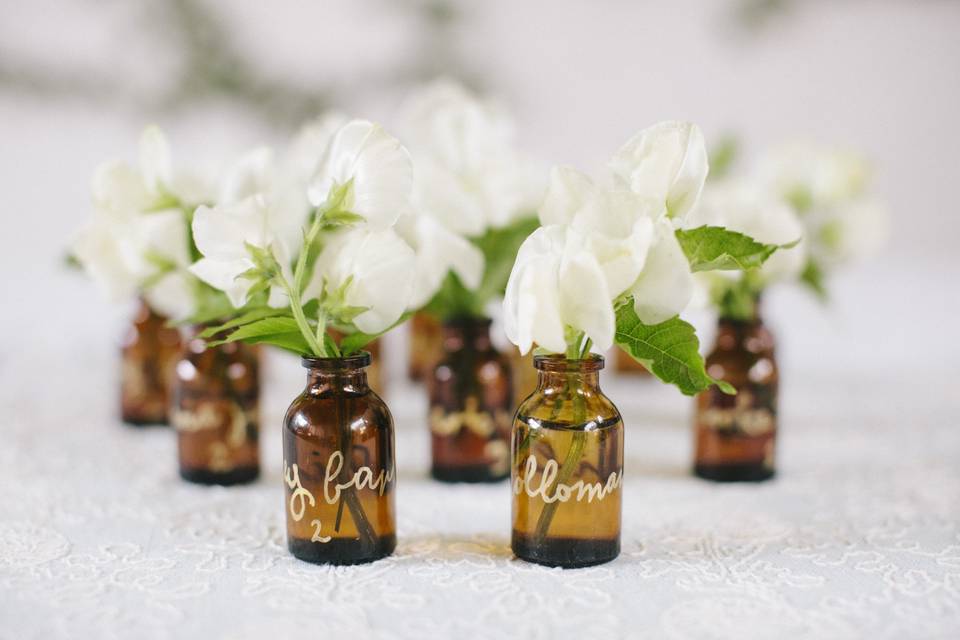 Bottled flowers centerpiece