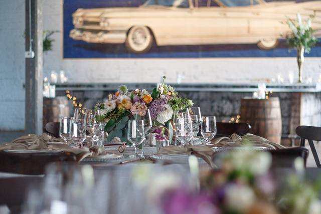 Plated meal table setup.