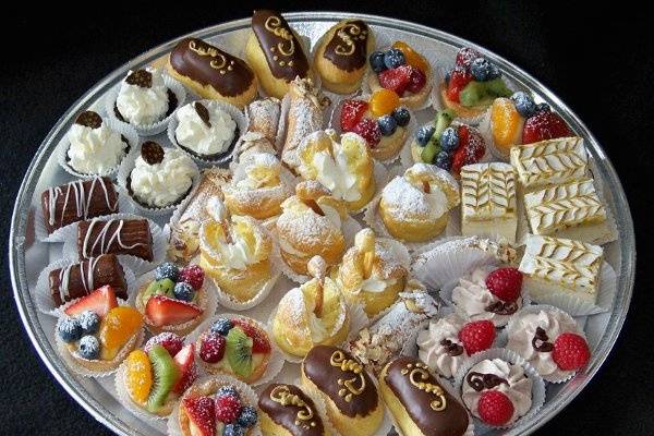 Lakes Cakes' famous mini pastry tray.  Our mini pastries are handcrafted with the finest ingredients available and our always a hit at any party or special event.