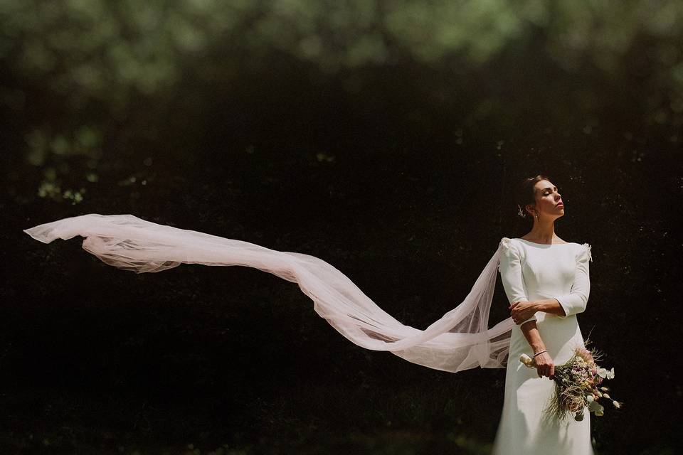 Bride with flowing veil