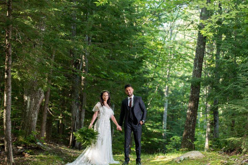 Wedding couple along the path