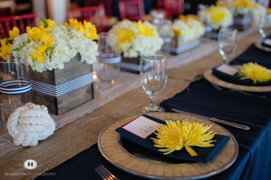 Yellow flowers on the plates