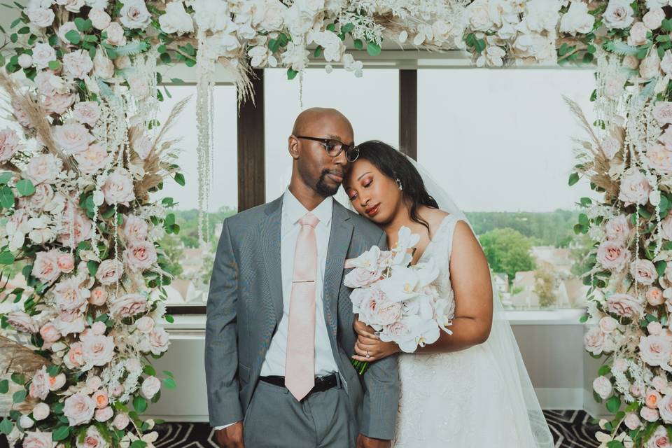 Wedding arch and bouquet