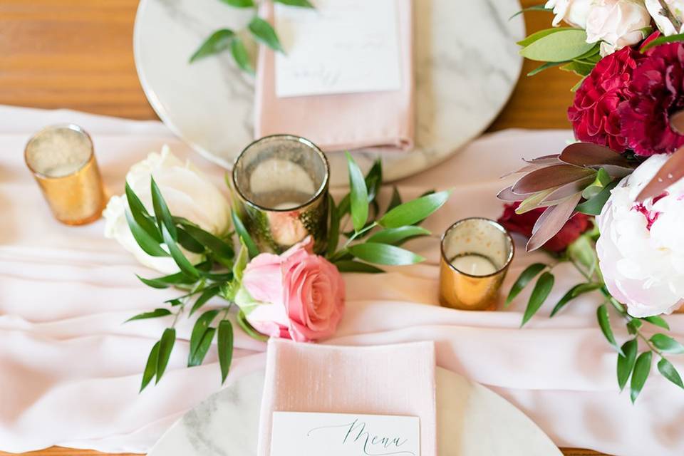 Blush and marble place setting