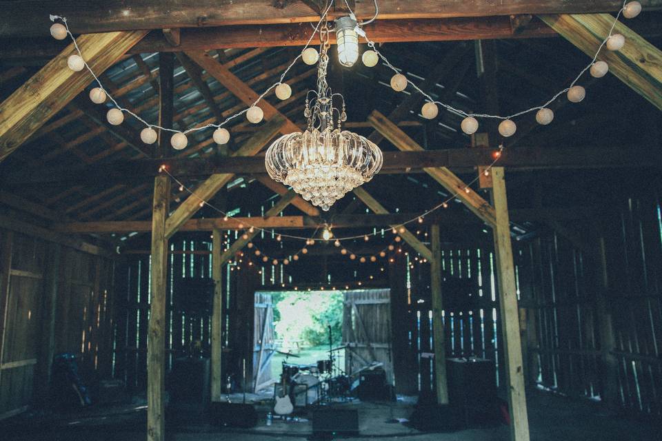 Chandelier and string lights