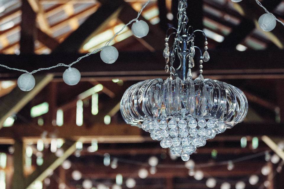 Chandelier and string lights