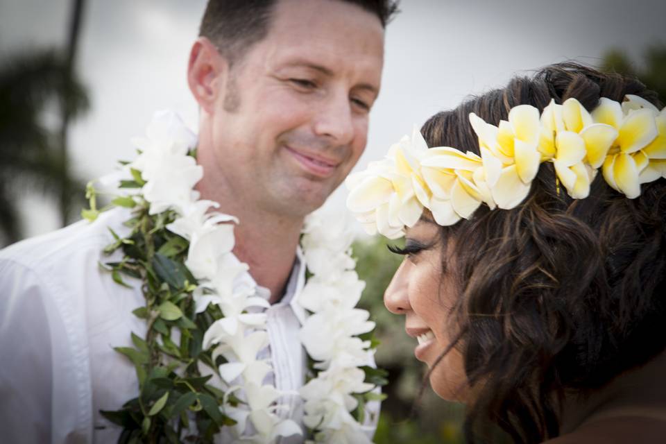 Plumeria and Maile Leis are a beautiful Hawaiian touch