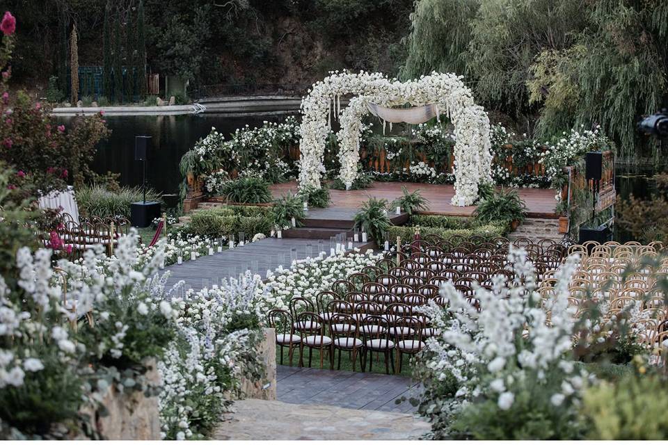 Large wedding set up near lake