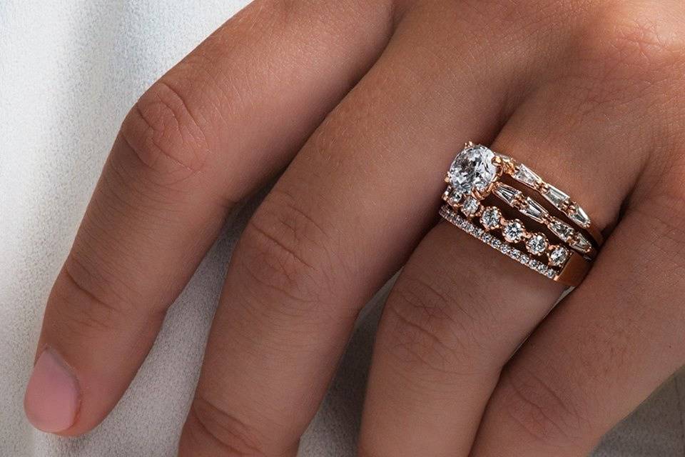 Stackable rose gold engagement