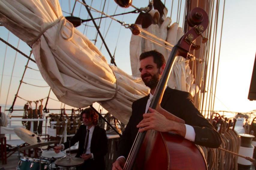 Jazz quintet performing at a corporate event on board of sailing yacht Nostra Signora del Vento