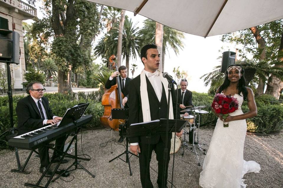 Jazz trio and tenor performing at Villa Durazzo, Santa Margherita Ligure