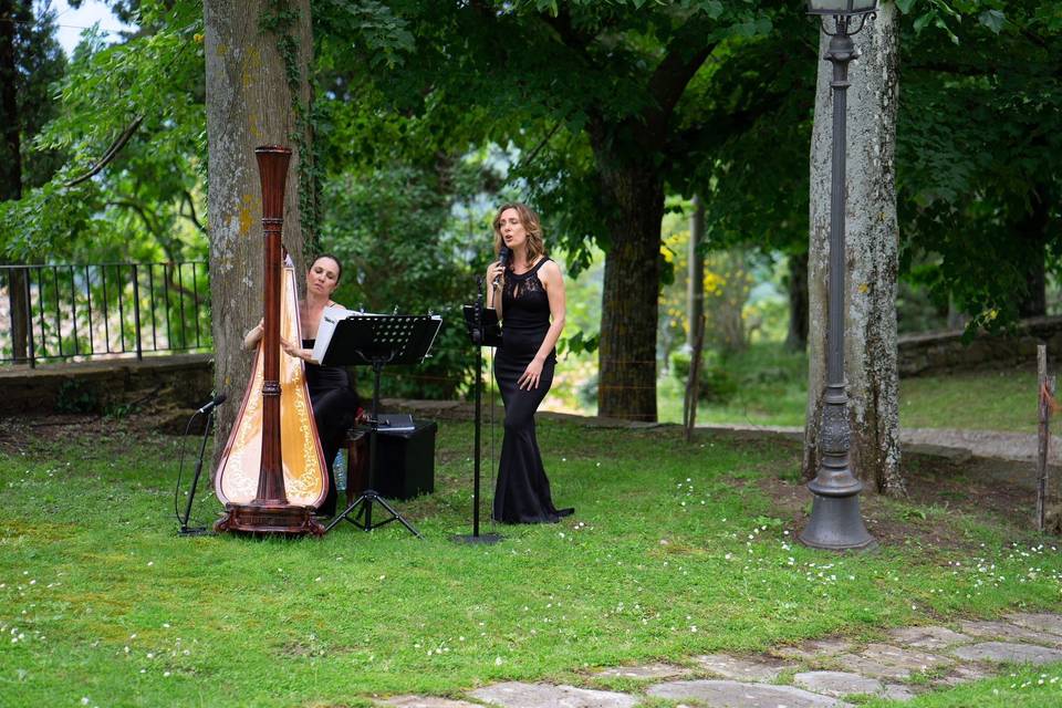 Harpist and female vocals performing during a wedding ceremony in Florence, Italy