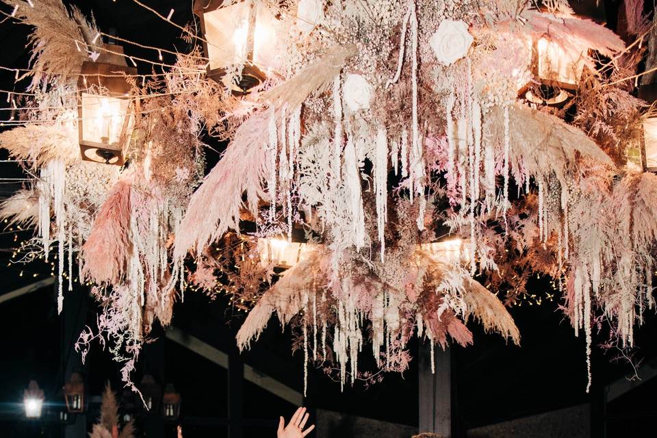 Large floral decor from ceiling