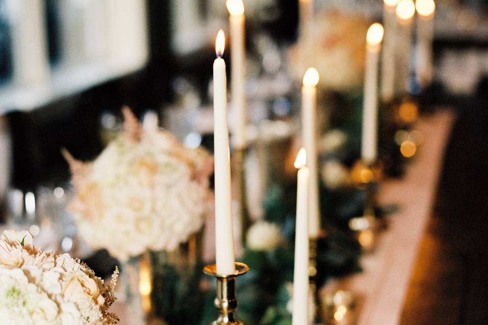Candles and white flowers