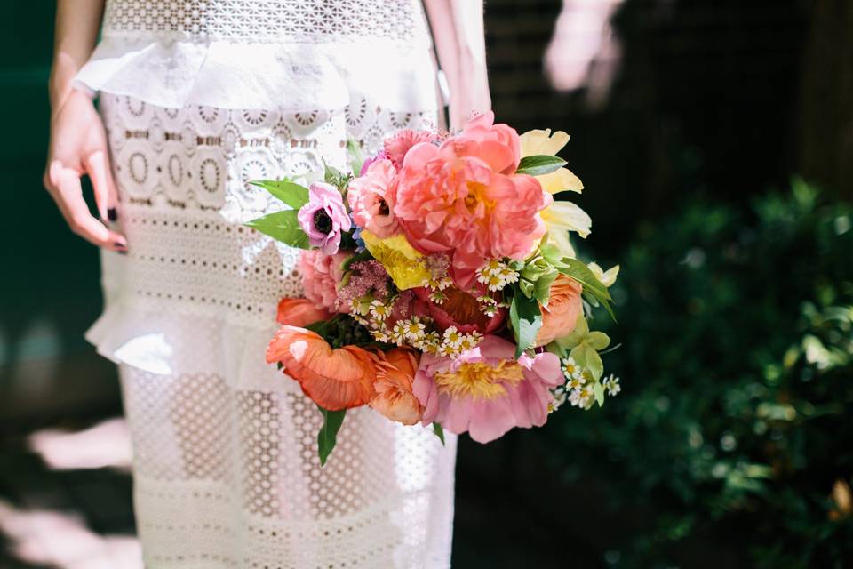 Lace dress and bouquet