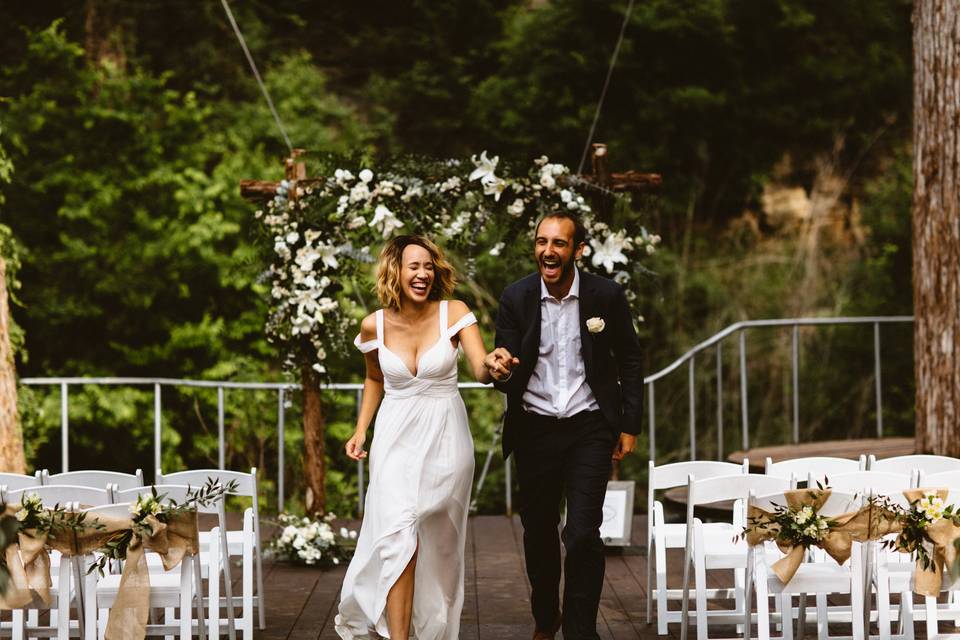 Couple walking down the aisle