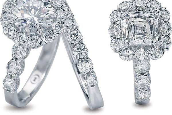 Christopher Designs diamond engagement rings and wedding band.