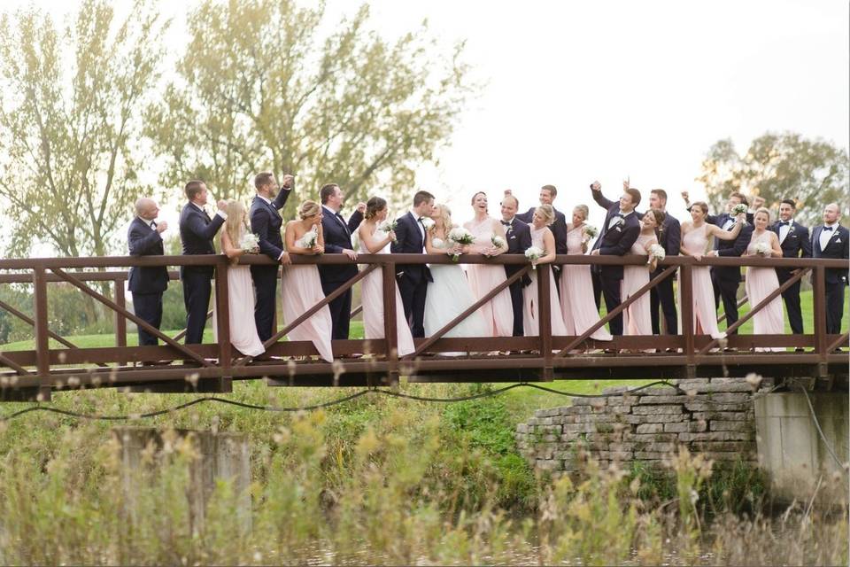 Couple with bridesmaids and groomsmen