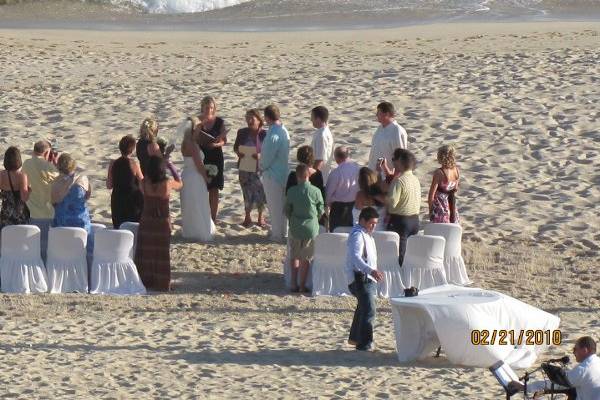 Dreams Los Cabos beach wedding during the wedding waves in the background