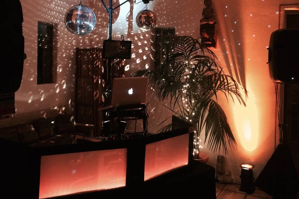 DJ set up with disco lights