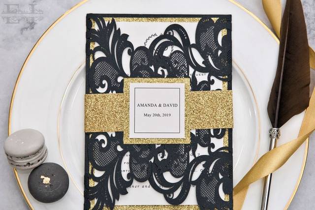 Black & Gold Glitter Laser Cut front details