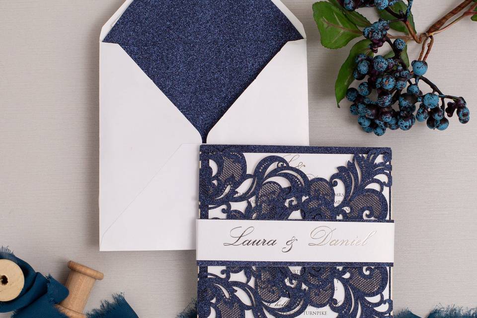 Glitter Navy Laser Cut Fold