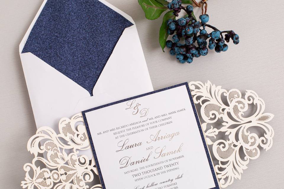 Glitter Navy Laser Cut Fold