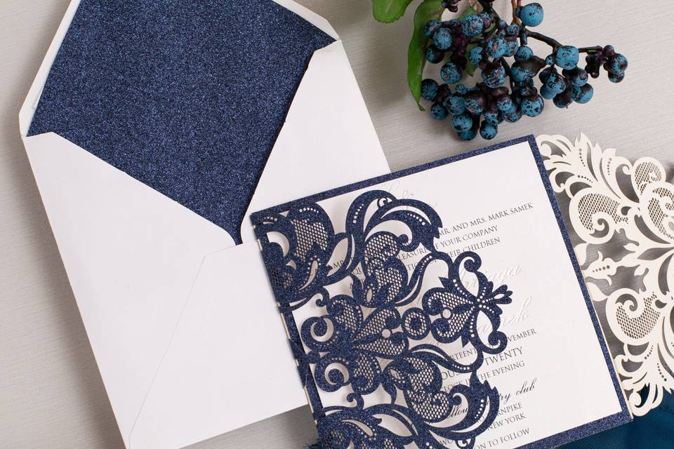 Glitter Navy Laser Cut Fold