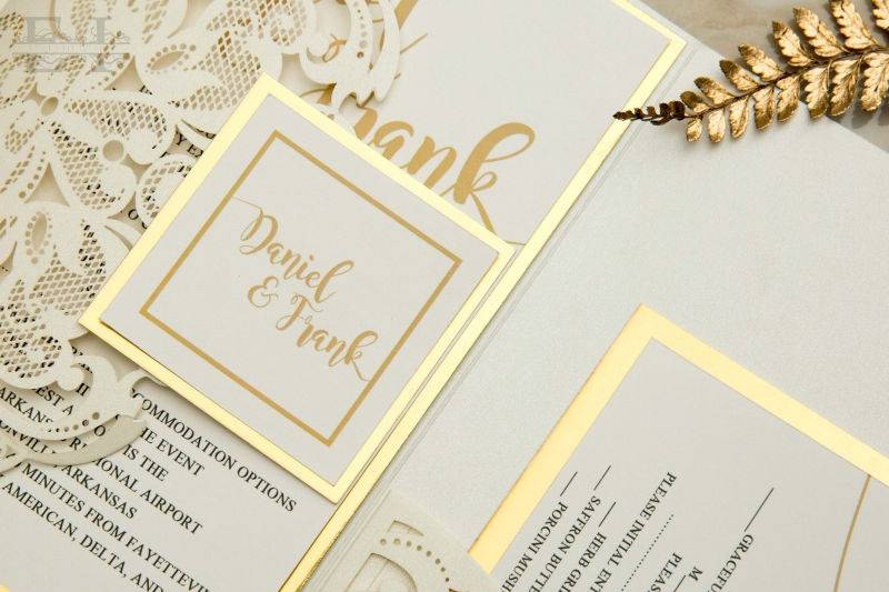Ivory & Gold Laser Cut Pocket invitations